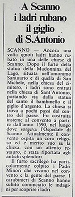 A Scanno i ladri rubano il giglio di S. Antonio<br>
(06/09/1986)