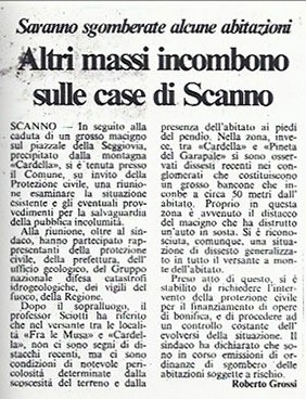 Saranno sgomberate alcune abitazioni<br>
Altri massi incombono sulle case di Scanno<br>
(05/10/1986)