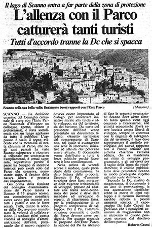 Il lago di Scanno entra a far parte della zona di protezione<br>
L'alleanza con il Parco catturerà tanti turisti<br>
Tutti d'accordo tranne la Dc che si spacca<br>
(02/11/1986)