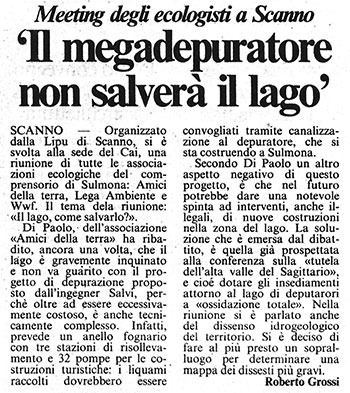 Meeting degli ecologisti a Scanno<br>
"Il megadepuratore non salverà il lago"<br>
(25/11/1986)