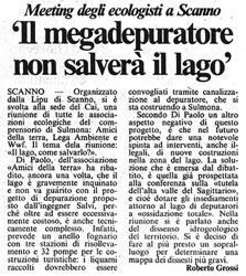 Meeting degli ecologisti a Scanno<br>
"Il megadepuratore non salverà il lago"<br>
(25/11/1986)