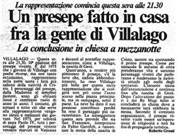 La rappresentazione comincia questa sera alle 21.30<br />
Un presepe fatto in casa fra la gente di Villalago<br />
La conclusione in chiesa a mezzanotte<br />
(24/12/1986)