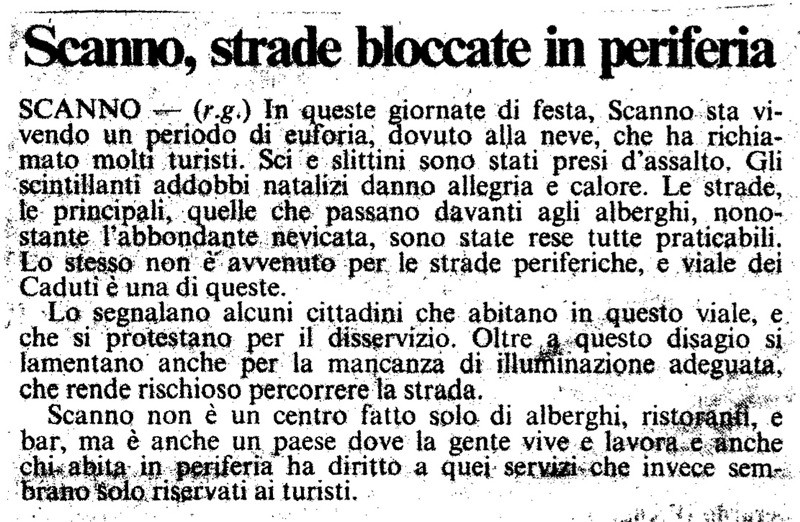 Scanno, strade bloccate in periferia<br>
(06/01/1987)