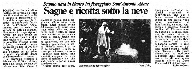 Scanno tutta in bianco ha festeggiato Sant'Antonio Abate<br>
Sagne e ricotta sotto la neve<br>
(20/01/1987)