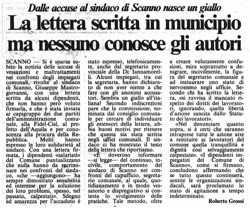 Dalle accuse al sindaco di Scanno nasce un giallo<br />
La lettera scritta in municipio ma nessuno conosce gli autori<br />
(22/01/1987)