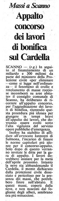 Massi a Scanno<br />
Appalto concorso dei lavori di bonifica sul Cardella<br />
(08/02/1987)