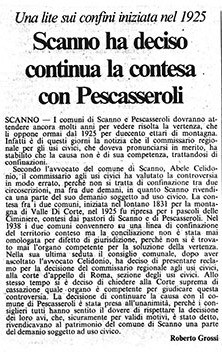 Una lite sui confini iniziata nel 1925<br>
Scanno ha deciso<br>
continua la contesa con Pescasseroli<br>
(15/02/1987)