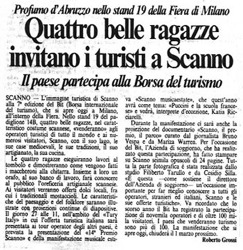 Profumo d'Abruzzo nello stand 19 della Fiera di Milano<br />
Quattro belle ragazze invitano i turisti a Scanno<br />
Il paese partecipa alla Borsa del turismo<br />
(25/02/1987)