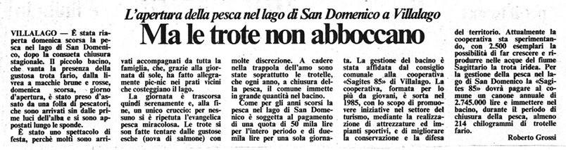 L'apertura della pesca nel lago di San Domenico a Villalago<br />
Ma le trote non abboccano<br />
(03/03/1987)