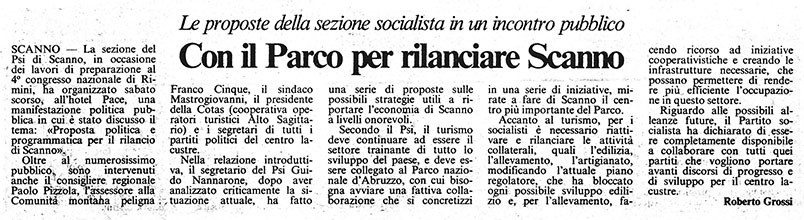 Le proposte della sezione socialista in un incontro pubblico<br />
Con il Parco per rilanciare Scanno<br />
(10/03/1987)