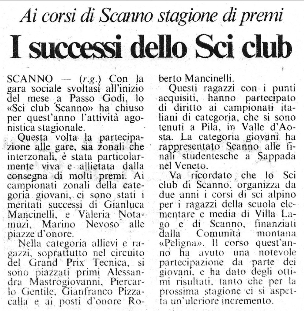 Ai corsi di Scanno stagione di premi<br>
I successi dello Sci club<br>
(14/04/1987)