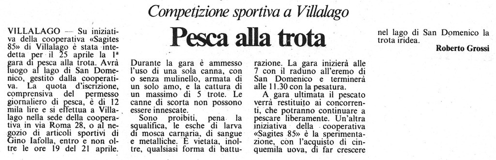 Competizione sportiva a Villalago<br>
Pesca alla trota<br>
(18/04/1987)