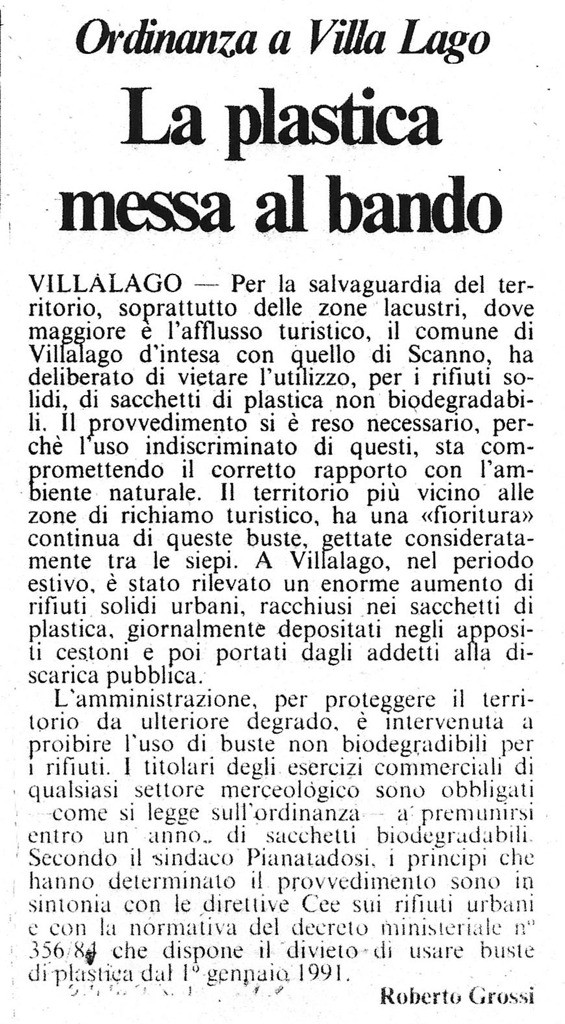 Ordinanza a Villalago<br />
La plastica messa al bando<br />
(03/05/1987)