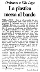 Ordinanza a Villalago<br />
La plastica messa al bando<br />
(03/05/1987)